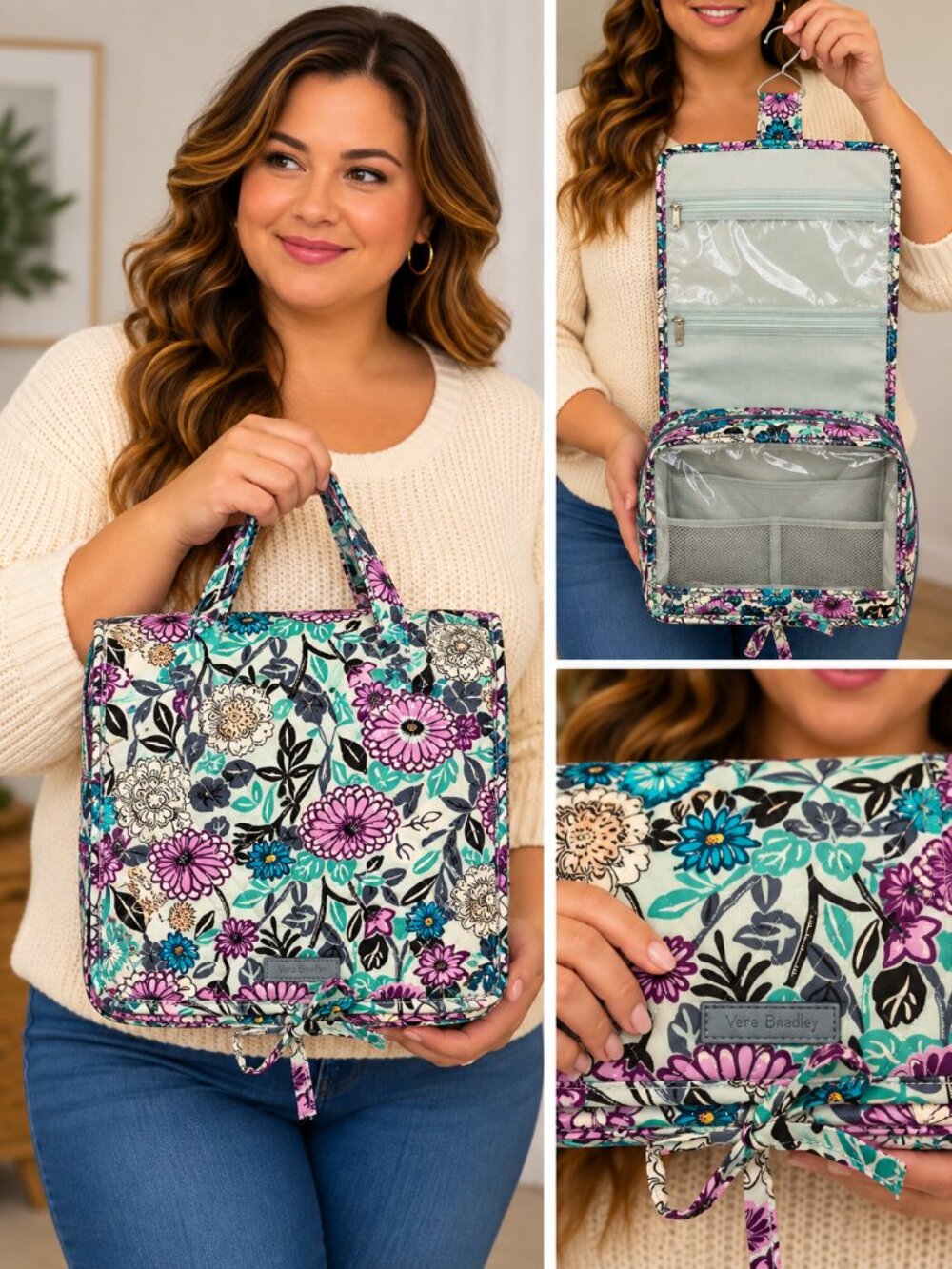 Vera Bradley Toiletry Bag Penelope’s Garden Purple & Teal Floral Quilted Travel